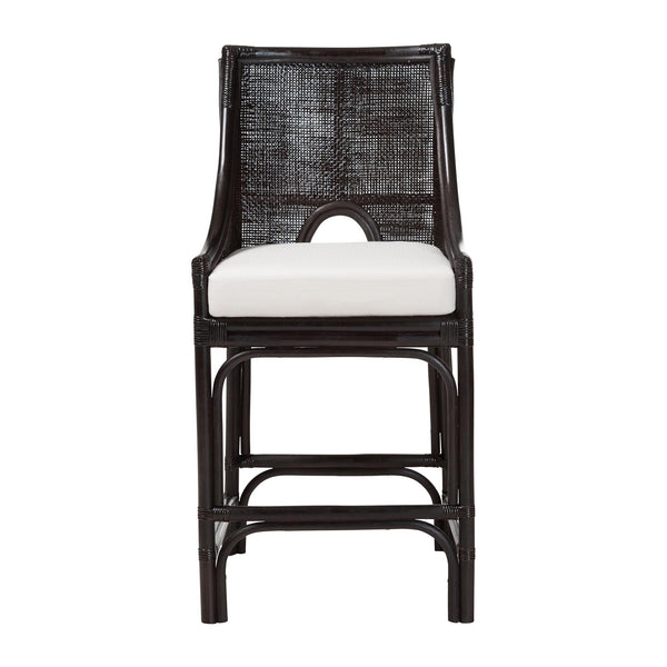 Baxton Studio Bali & Pari Handwoven Rattan Counter Stool Mahogany Frame Boho Coastal Kitchen Seating Espresso Natural Rattan 20.5W x 20.9D x 40.9H Acton-Coffee Bean Rattan-Cushion-CS