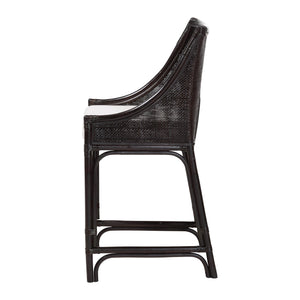 Baxton Studio Bali & Pari Handwoven Rattan Counter Stool Mahogany Frame Boho Coastal Kitchen Seating Espresso Natural Rattan 20.5W x 20.9D x 40.9H Acton-Coffee Bean Rattan-Cushion-CS