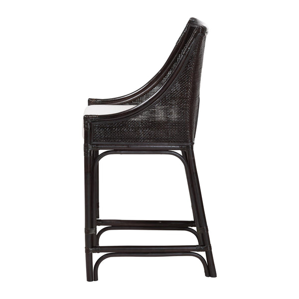 Baxton Studio Bali & Pari Handwoven Rattan Counter Stool Mahogany Frame Boho Coastal Kitchen Seating Espresso Natural Rattan 20.5W x 20.9D x 40.9H Acton-Coffee Bean Rattan-Cushion-CS