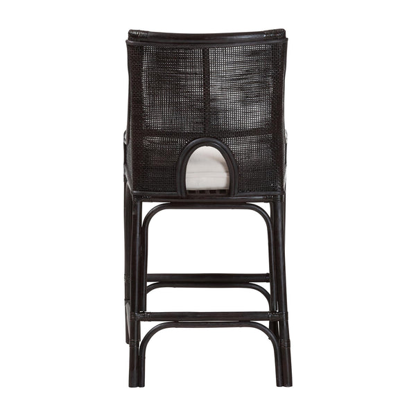 Baxton Studio Bali & Pari Handwoven Rattan Counter Stool Mahogany Frame Boho Coastal Kitchen Seating Espresso Natural Rattan 20.5W x 20.9D x 40.9H Acton-Coffee Bean Rattan-Cushion-CS