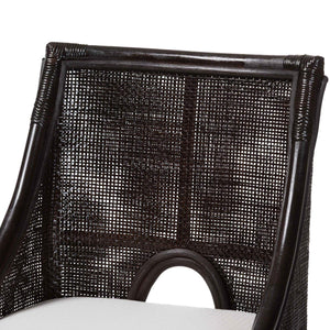 Baxton Studio Bali & Pari Handwoven Rattan Counter Stool Mahogany Frame Boho Coastal Kitchen Seating Espresso Natural Rattan 20.5W x 20.9D x 40.9H Acton-Coffee Bean Rattan-Cushion-CS
