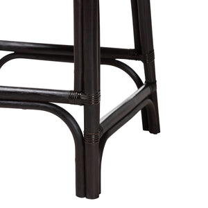Baxton Studio Bali & Pari Handwoven Rattan Counter Stool Mahogany Frame Boho Coastal Kitchen Seating Espresso Natural Rattan 20.5W x 20.9D x 40.9H Acton-Coffee Bean Rattan-Cushion-CS