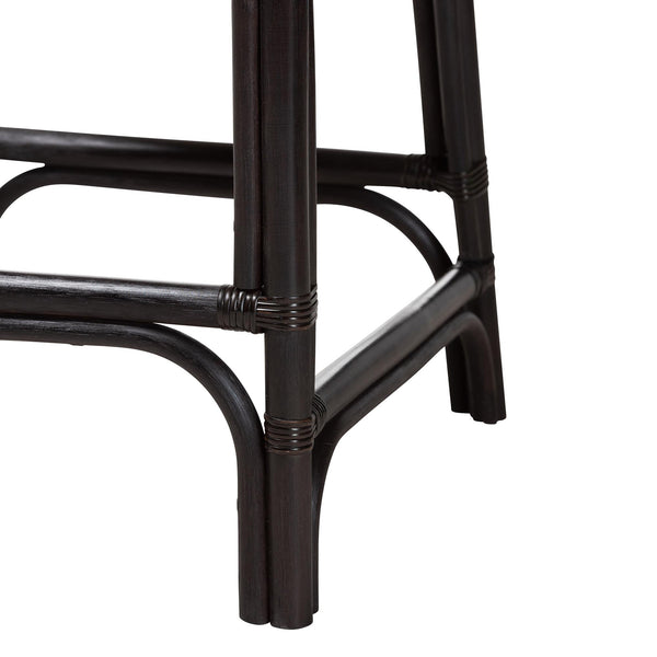 Baxton Studio Bali & Pari Handwoven Rattan Counter Stool Mahogany Frame Boho Coastal Kitchen Seating Espresso Natural Rattan 20.5W x 20.9D x 40.9H Acton-Coffee Bean Rattan-Cushion-CS