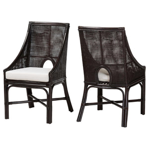 Baxton Studio Bali & Pari Handwoven Natural Dining Chairs with Solid Mahogany Legs Bohemian Coastal Style Espresso Natural Rattan 22W x 23.6D x 39.4H Acton-Coffee Bean Rattan-Cushion-DC