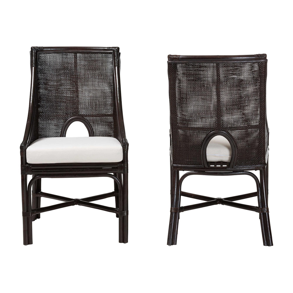 Baxton Studio Bali & Pari Handwoven Natural Dining Chairs with Solid Mahogany Legs Bohemian Coastal Style Espresso Natural Rattan 22W x 23.6D x 39.4H Acton-Coffee Bean Rattan-Cushion-DC