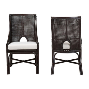 Baxton Studio Bali & Pari Handwoven Natural Dining Chairs with Solid Mahogany Legs Bohemian Coastal Style Espresso Natural Rattan 22W x 23.6D x 39.4H Acton-Coffee Bean Rattan-Cushion-DC