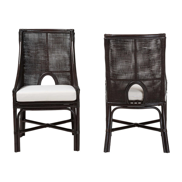 Baxton Studio Bali & Pari Handwoven Natural Dining Chairs with Solid Mahogany Legs Bohemian Coastal Style Espresso Natural Rattan 22W x 23.6D x 39.4H Acton-Coffee Bean Rattan-Cushion-DC