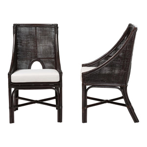 Baxton Studio Bali & Pari Handwoven Natural Dining Chairs with Solid Mahogany Legs Bohemian Coastal Style Espresso Natural Rattan 22W x 23.6D x 39.4H Acton-Coffee Bean Rattan-Cushion-DC