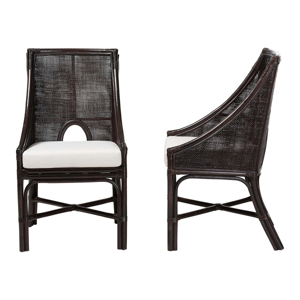 Baxton Studio Bali & Pari Handwoven Natural Dining Chairs with Solid Mahogany Legs Bohemian Coastal Style Espresso Natural Rattan 22W x 23.6D x 39.4H Acton-Coffee Bean Rattan-Cushion-DC