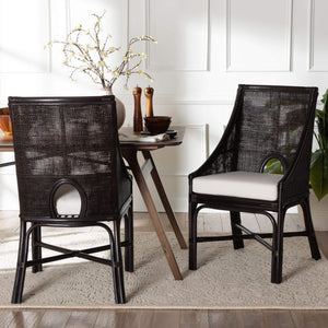 Baxton Studio Bali & Pari Handwoven Natural Dining Chairs with Solid Mahogany Legs Bohemian Coastal Style Espresso Natural Rattan 22W x 23.6D x 39.4H Acton-Coffee Bean Rattan-Cushion-DC