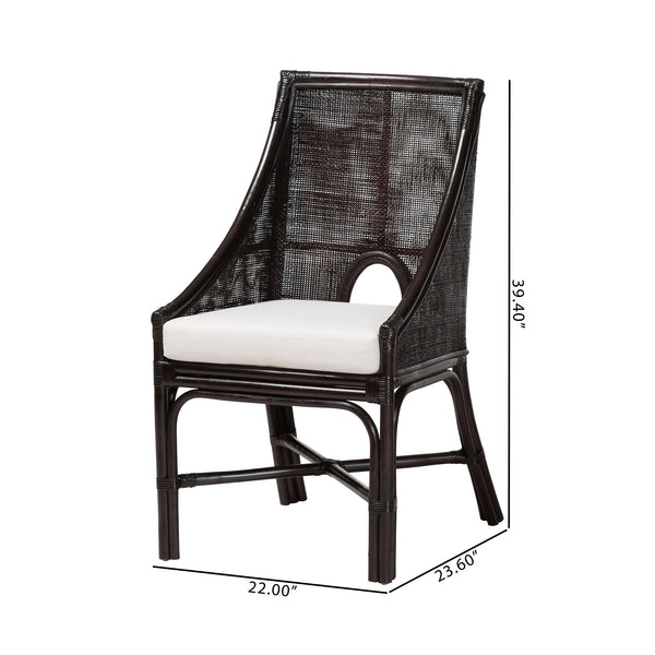 Baxton Studio Bali & Pari Handwoven Natural Dining Chairs with Solid Mahogany Legs Bohemian Coastal Style Espresso Natural Rattan 22W x 23.6D x 39.4H Acton-Coffee Bean Rattan-Cushion-DC