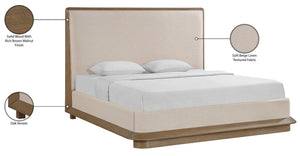 Meridian Furniture Adagio King Bed Solid Oak Veneer Frame with Linen Upholstery for Modern Bedrooms Brown AdagioBrown-K