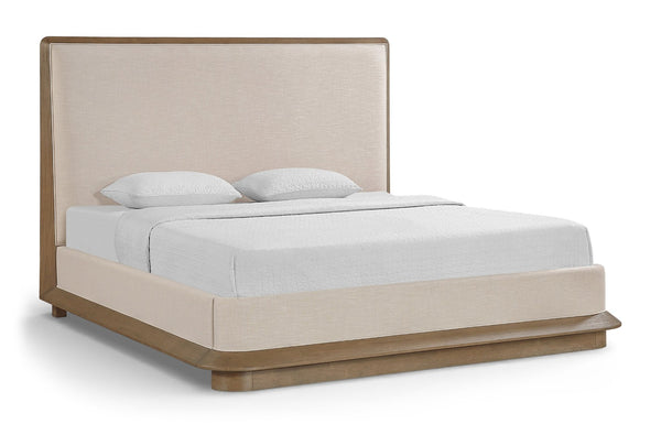 Meridian Furniture Adagio King Bed Solid Oak Veneer Frame with Linen Upholstery for Modern Bedrooms Brown AdagioBrown-K