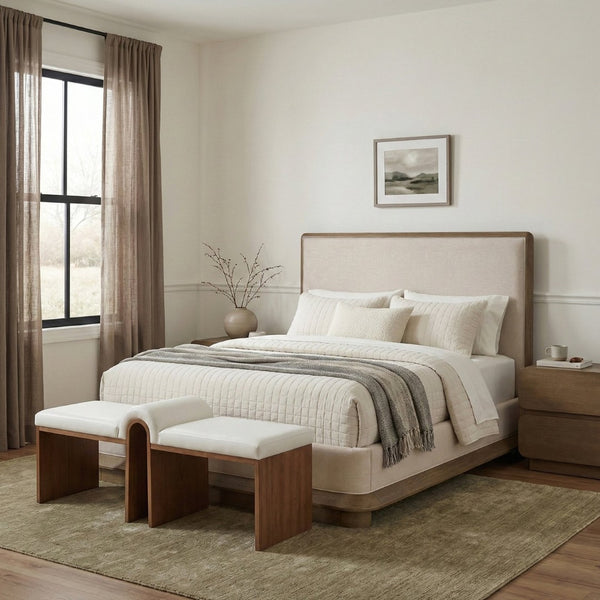 Meridian Furniture Adagio King Bed Solid Oak Veneer Frame with Linen Upholstery for Modern Bedrooms Brown AdagioBrown-K