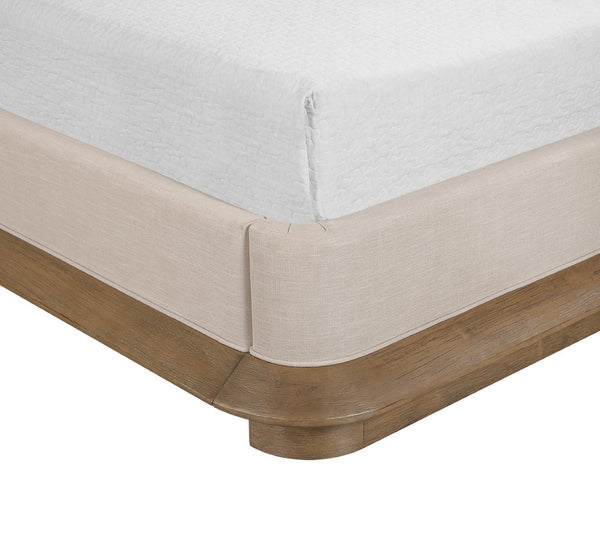 Meridian Furniture Adagio King Bed Solid Oak Veneer Frame with Linen Upholstery for Modern Bedrooms Brown AdagioBrown-K