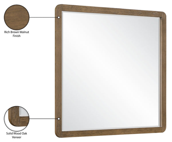 Meridian Furniture Adagio Oak Veneer Wall Mirror with Rich Wood Finish for Bedroom or Entryway Decor Display Brown AdagioBrown-M
