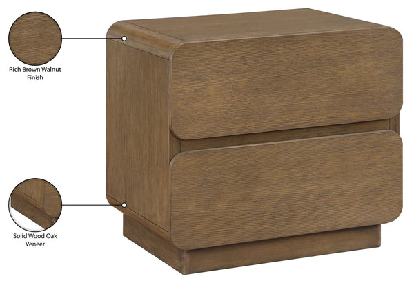Meridian Furniture Adagio Veneer Nightstand with Soft Close Drawers for Stylish and Contemporary Bedrooms Brown AdagioBrown-NS