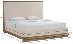 Meridian Furniture Adagio Queen Bed Oak Veneer Frame Linen Upholstery Modern Contemporary Bedroom Furniture Brown AdagioBrown-Q