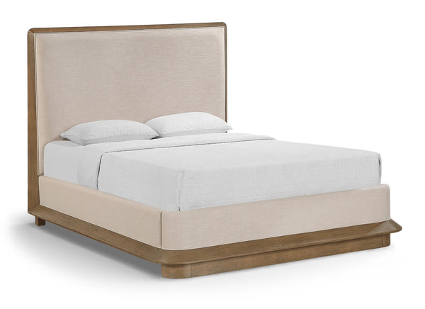 Meridian Furniture Adagio Queen Bed Oak Veneer Frame Linen Upholstery Modern Contemporary Bedroom Furniture Brown AdagioBrown-Q