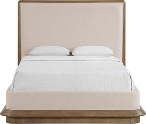 Meridian Furniture Adagio Queen Bed Oak Veneer Frame Linen Upholstery Modern Contemporary Bedroom Furniture Brown AdagioBrown-Q