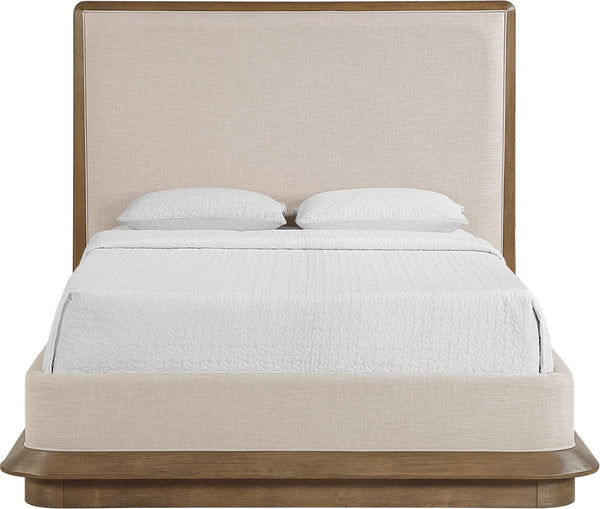 Meridian Furniture Adagio Queen Bed Oak Veneer Frame Linen Upholstery Modern Contemporary Bedroom Furniture Brown AdagioBrown-Q