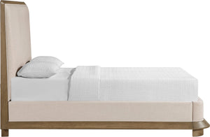 Meridian Furniture Adagio Queen Bed Oak Veneer Frame Linen Upholstery Modern Contemporary Bedroom Furniture Brown AdagioBrown-Q
