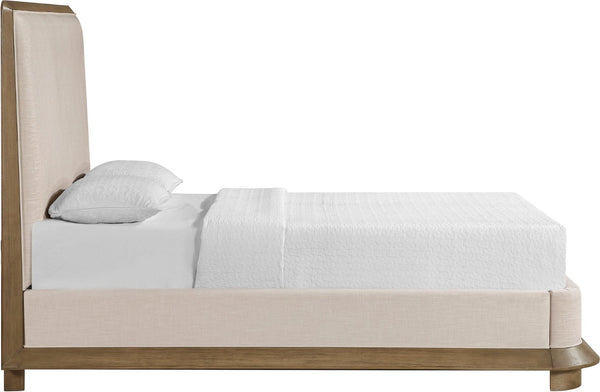 Meridian Furniture Adagio Queen Bed Oak Veneer Frame Linen Upholstery Modern Contemporary Bedroom Furniture Brown AdagioBrown-Q