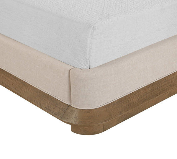 Meridian Furniture Adagio Queen Bed Oak Veneer Frame Linen Upholstery Modern Contemporary Bedroom Furniture Brown AdagioBrown-Q