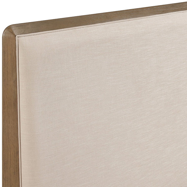 Meridian Furniture Adagio Queen Bed Oak Veneer Frame Linen Upholstery Modern Contemporary Bedroom Furniture Brown AdagioBrown-Q
