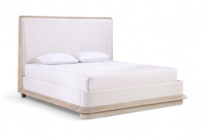 Meridian Furniture Adagio Queen Bed Oak Veneer Frame Linen Upholstery Modern Contemporary Bedroom Furniture Natural AdagioNatural-Q