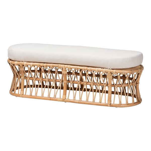 Baxton Studio Bali & Pari Adelpha Handcrafted Rattan Bench with Plush Cushion for Coastal Interiors Adelpha-Natural Rattan-Cushion-Bench