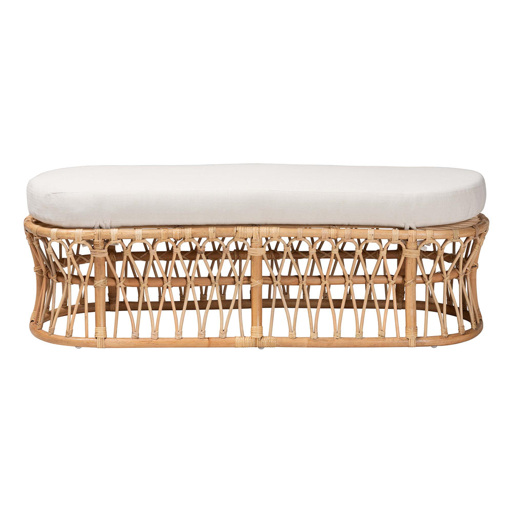 Baxton Studio Bali & Pari Adelpha Handcrafted Rattan Bench with Plush Cushion for Coastal Interiors Adelpha-Natural Rattan-Cushion-Bench