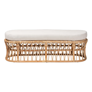 Bali & Pari Adelpha Handcrafted Rattan Bench with Plush Cushion for Coastal Interiors