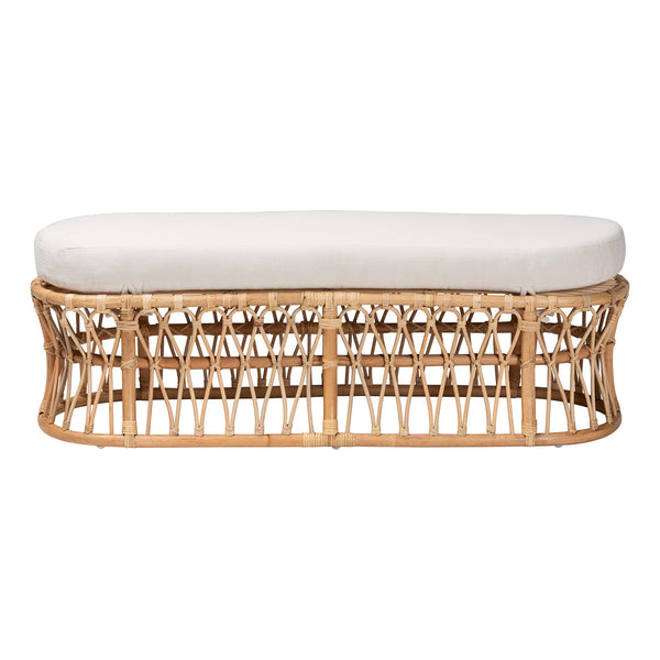 Bali & Pari Adelpha Handcrafted Rattan Bench with Plush Cushion for Coastal Interiors