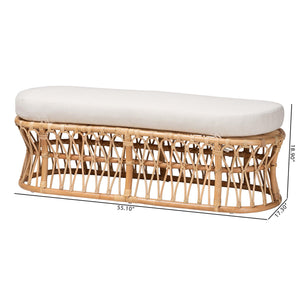 Bali & Pari Adelpha Handcrafted Rattan Bench with Plush Cushion for Coastal Interiors