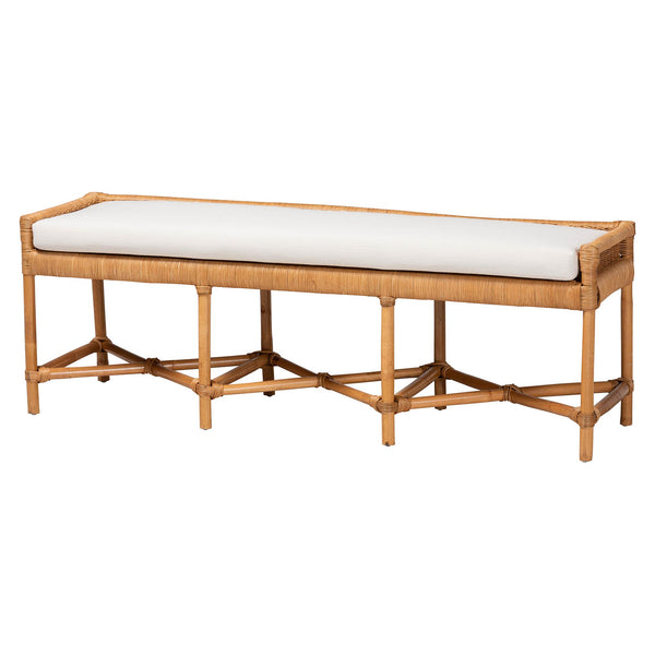 Baxton Studio Bali & Pari Adonia Handcrafted Rattan Bench with Removable Cushion for Boho Interiors Adonia-Natural Rattan-Cushion-Bench