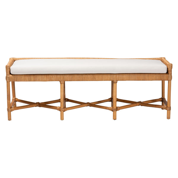 Bali & Pari Adonia Handcrafted Rattan Bench with Removable Cushion for Boho Interiors