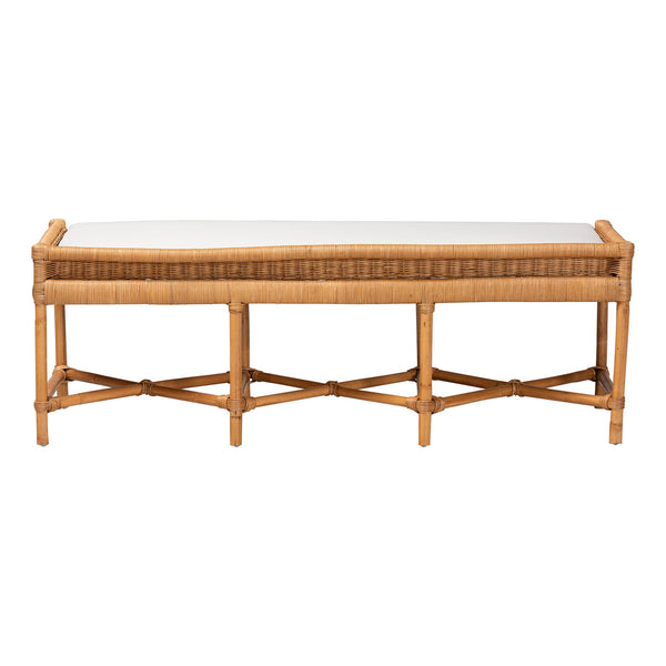 Bali & Pari Adonia Handcrafted Rattan Bench with Removable Cushion for Boho Interiors