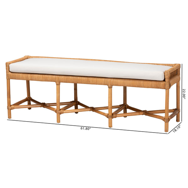 Bali & Pari Adonia Handcrafted Rattan Bench with Removable Cushion for Boho Interiors