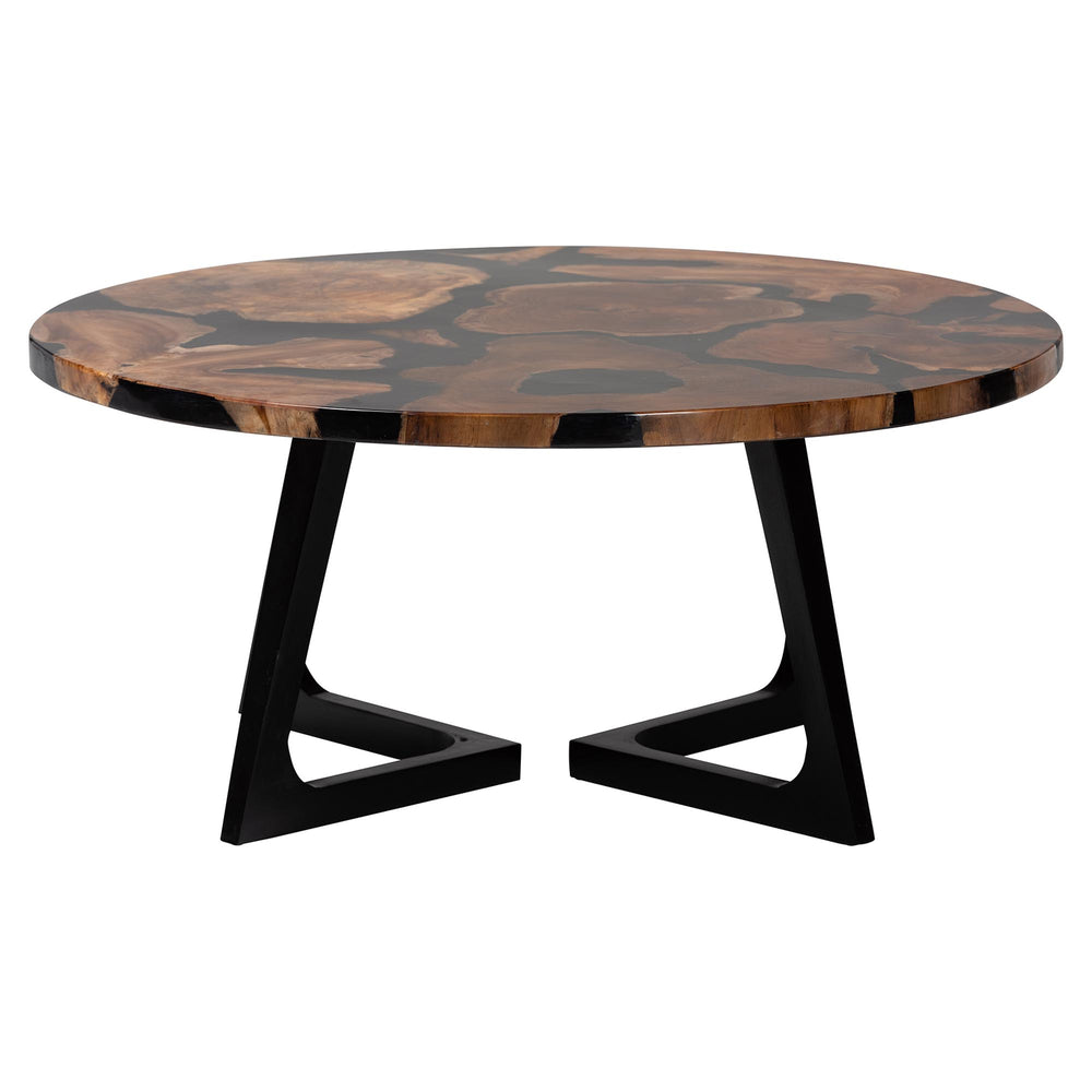 Baxton Studio Bali & Pari Agata Round Teak Epoxy Resin Coffee Table Handcrafted Artisan Living Room Agata-Patterned Resin-CT-Boxed