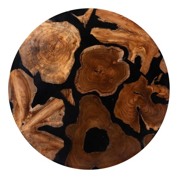 Bali & Pari Agata Round Teak Epoxy Resin Coffee Table Handcrafted Artisan Living Room