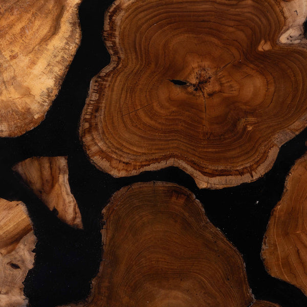 Bali & Pari Agata Round Teak Epoxy Resin Coffee Table Handcrafted Artisan Living Room