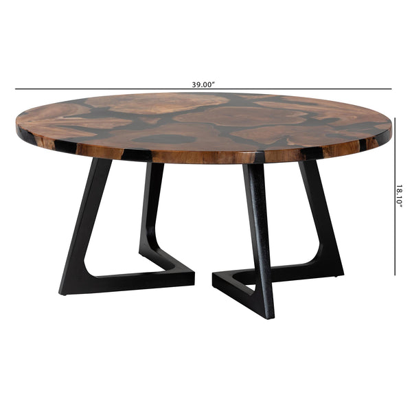 Bali & Pari Agata Round Teak Epoxy Resin Coffee Table Handcrafted Artisan Living Room