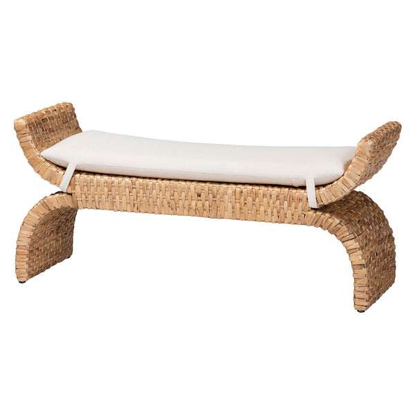 Baxton Studio Bali & Pari Agave Handwoven Water Hyacinth Bench Coastal Boho Entryway Seating Agave-Natural Waterhyacinth-Cushion-Bench