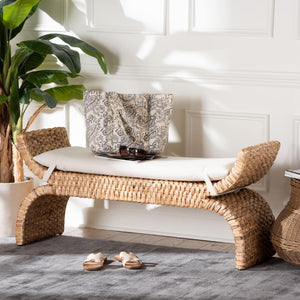Bali & Pari Agave Handwoven Water Hyacinth Bench Coastal Boho Entryway Seating