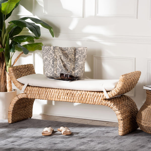 Bali & Pari Agave Handwoven Water Hyacinth Bench Coastal Boho Entryway Seating