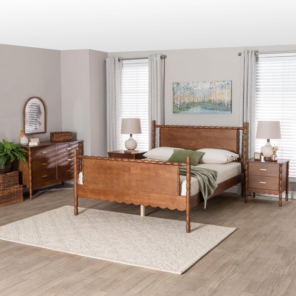 Baxton Studio Danette Bobbin Rubberwood Queen Bedroom Set with Platform Bed Artisan Style
