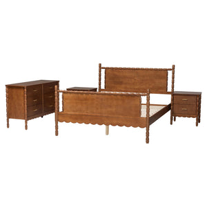 Baxton Studio Danette Bobbin Rubberwood Queen Bedroom Set with Platform Bed Artisan Style