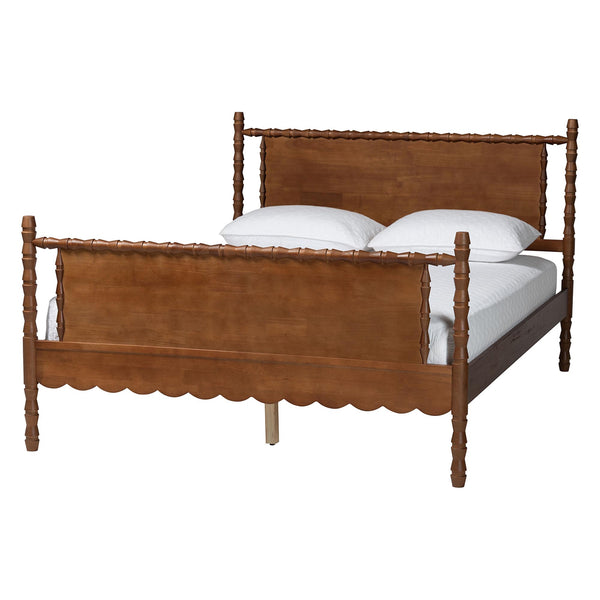 Baxton Studio Danette Bobbin Rubberwood Queen Bedroom Set with Platform Bed Artisan Style