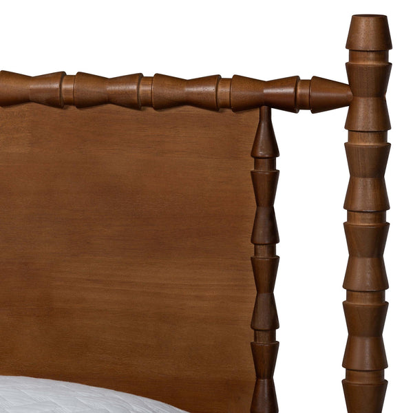 Baxton Studio Danette Bobbin Rubberwood Queen Bedroom Set with Platform Bed Artisan Style